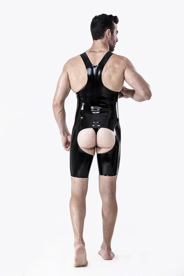 Suit Singlet Y-Strapped Fireann LaTeX Crotch Oscailte