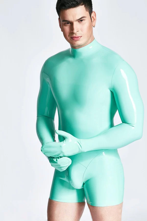 Catsuit Ghearr Iontrála Muineál Miotán Fireann LaTeX