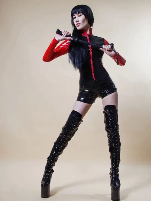 Body in lattice rosso e nero per donna