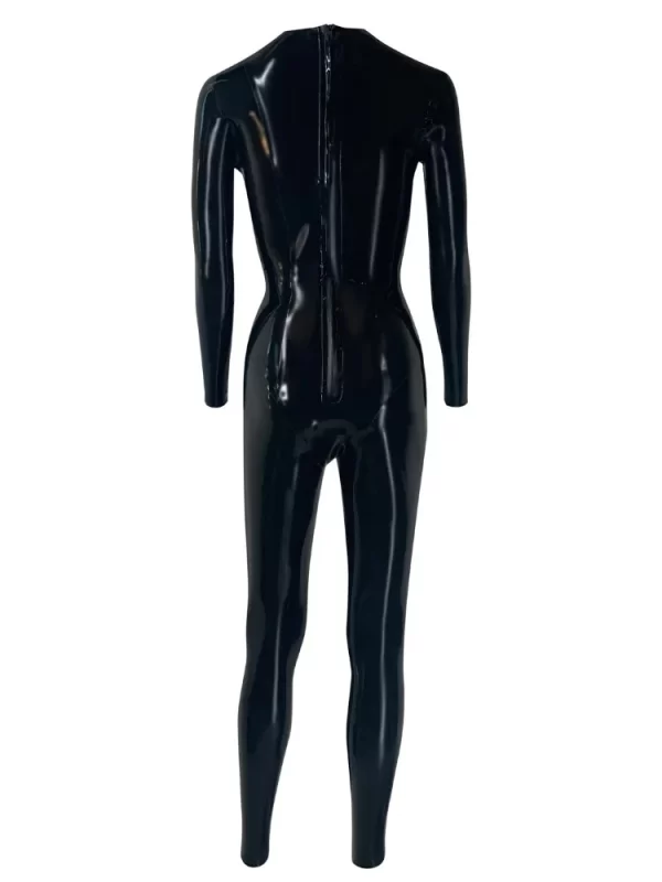 Svartur latex bodysuit með hringhálsi