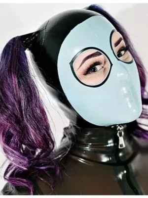Latex Hood Open Eyes Rubber Mask with Ponytail Fetish Cosplay Club