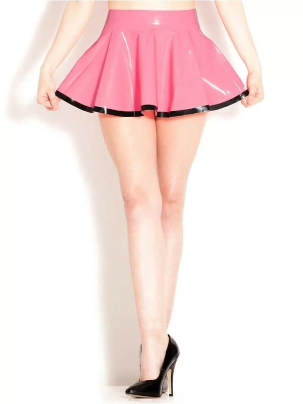 Latex Pink Short Dresses Gummi Mini Pleated Skirt