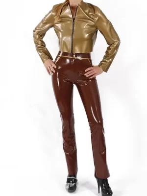 Latex farmernadrág nőknek 2 csípőzsebbel és applikációkkal