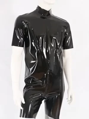 Shorty latex suit with chest zippers