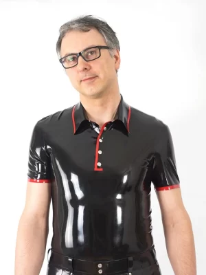 Latex polo shirt with collar and short sleeves