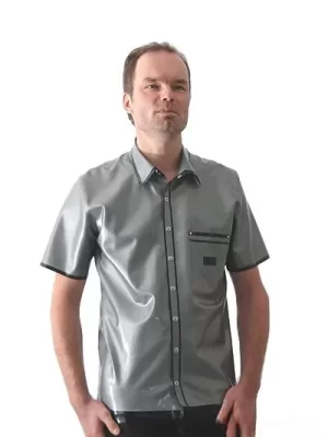 Latex men shirt with contrast stripes and short sleeves
