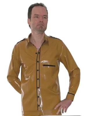 Latex uniform shirt with contrast stripes