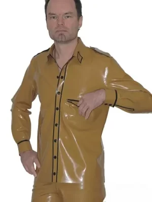 Latex uniform shirt with contrast stripes