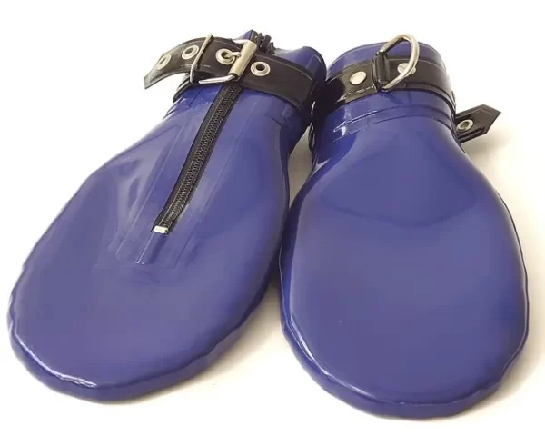Two-coloured latex bondage gloves
