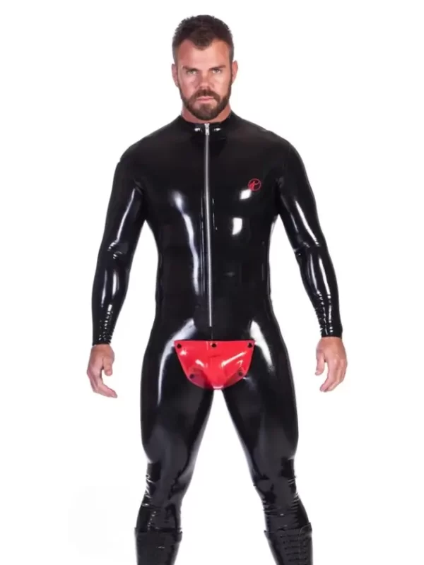 Latex Cod Piece Catsuit With Zip Up Front