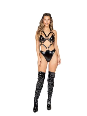 Latex 1pc Holster Romper with Ring Detail