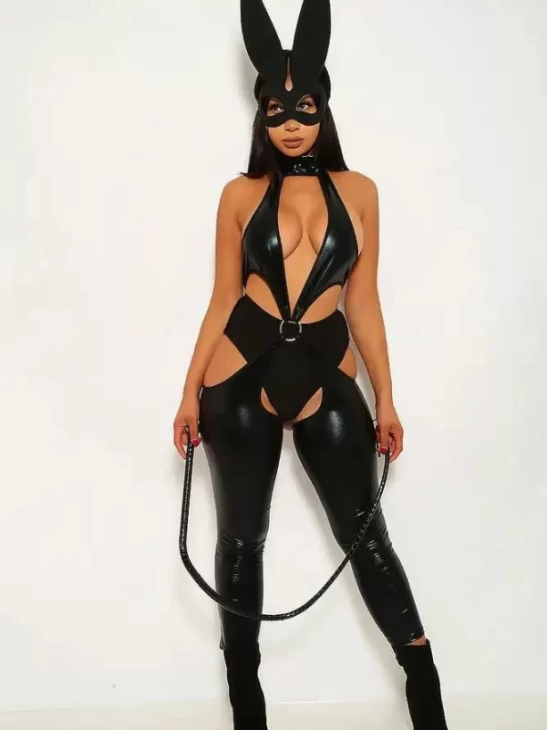 Latex Black Cut Out 1 Piece Costume