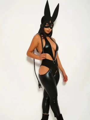 Latex Black Cut Out 1 Piece Costume