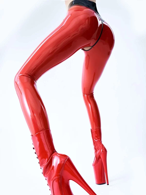 Crotch open latex leggings