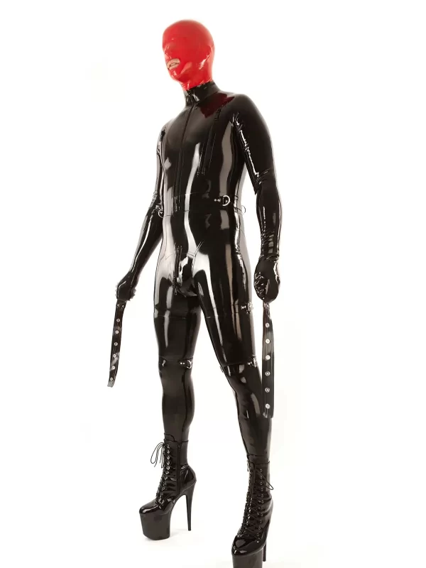 Latex bondage catsuit with mittens