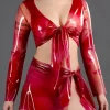 Latex uniform blouse with a peplum