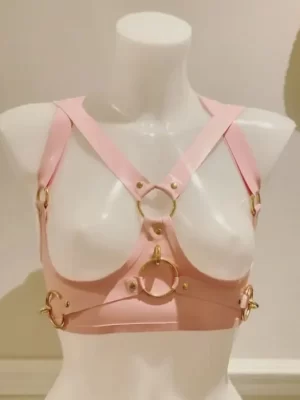 Latex harness cupless bra