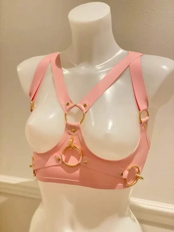 Latex harness cupless bra