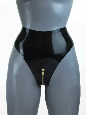 Latex High Waist Zipper Crotch Thong