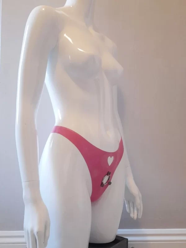 Latex Strap-on O-ring metal-wear Thong with Cut Out Heart