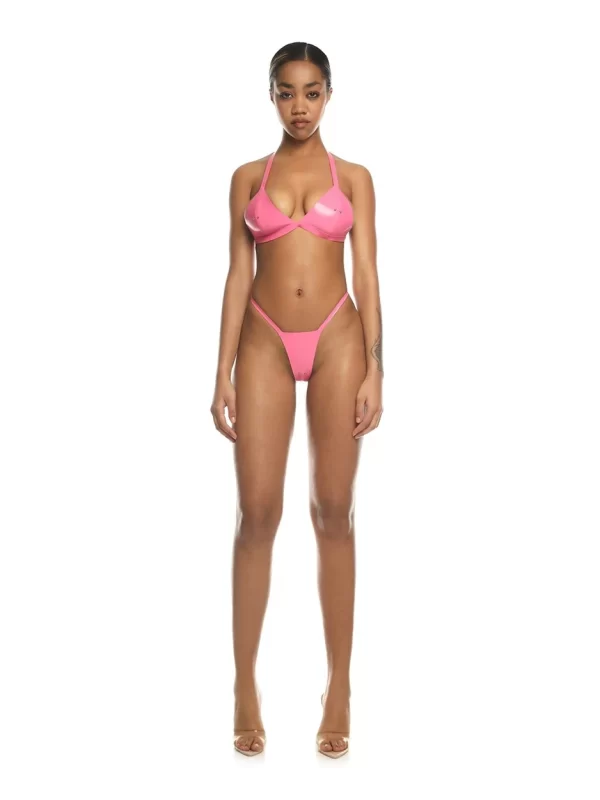 Latex Sexy Pink Latex Bra with Silver Detailing