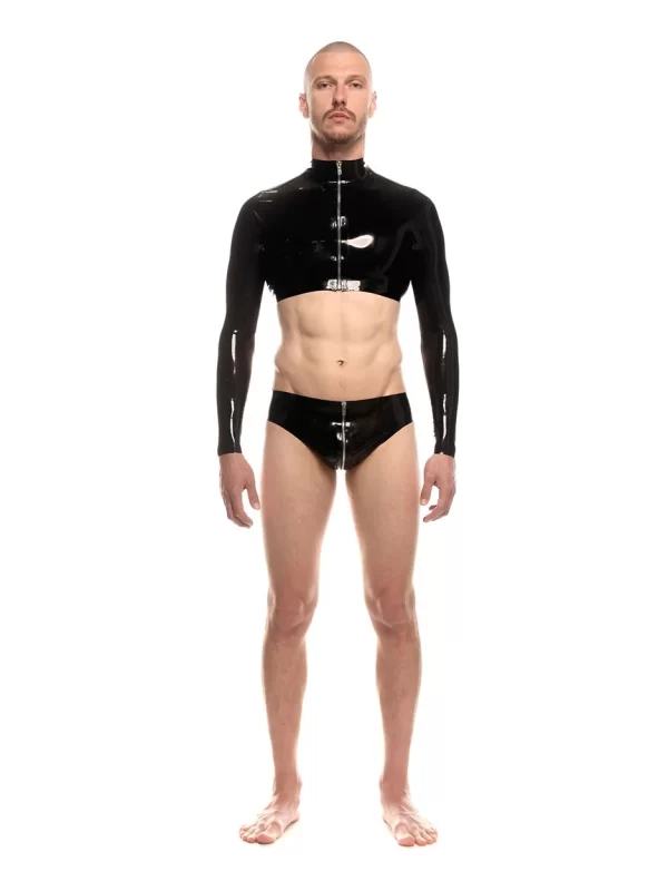 Latex Glossy Zippered Bodysuit for Men