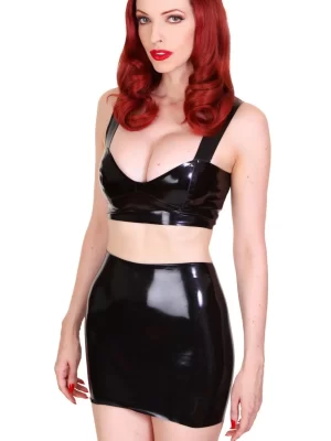 Latex Glossy Black Crop Top with Wide Straps