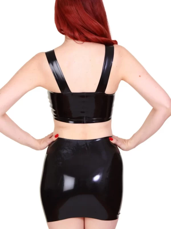 Latex Glossy Black Crop Top with Wide Straps