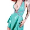 Latex womens midi dress with long sleeves