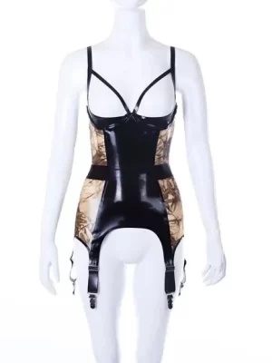 Latex Aria Paneled Merrywidow With Six Suspenders