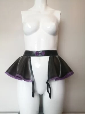 Latex Peplum Suspender Belt with Adjustable Straps Bow and Trim