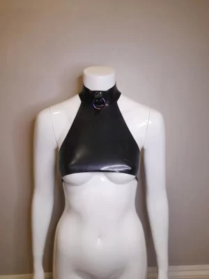 Latex O-ring Collar Under-boob Halter Neck Top