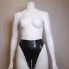 Latex Open Thong With Brocade Trim
