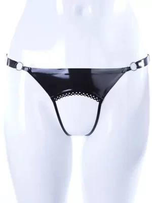 Latex Open Thong With Brocade Trim