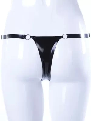 Latex Open Thong With Brocade Trim