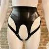 Latex Open Thong With Brocade Trim