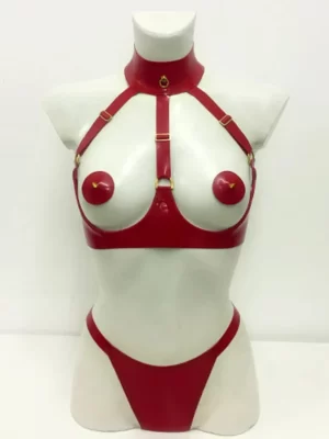 Latex Zena Cupless Harness Bra With Neck Cuff