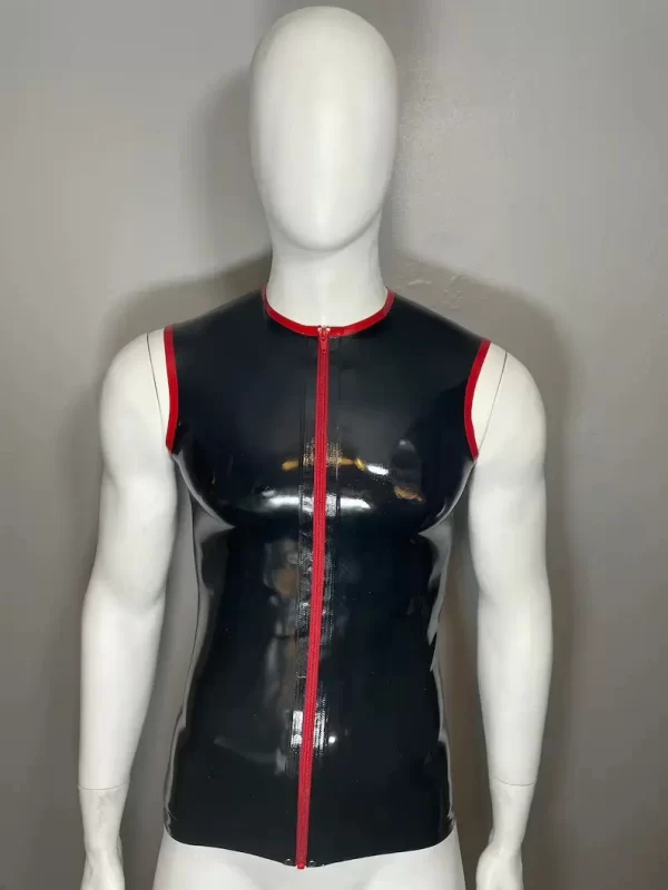 Latex Trimmed Zip Front Sleeveless T-Shirt
