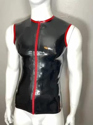 Latex Trimmed Zip Front Sleeveless T-Shirt