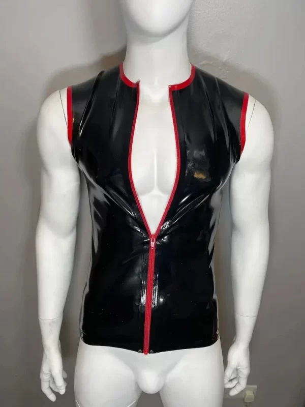 Latex Trimmed Zip Front Sleeveless T-Shirt