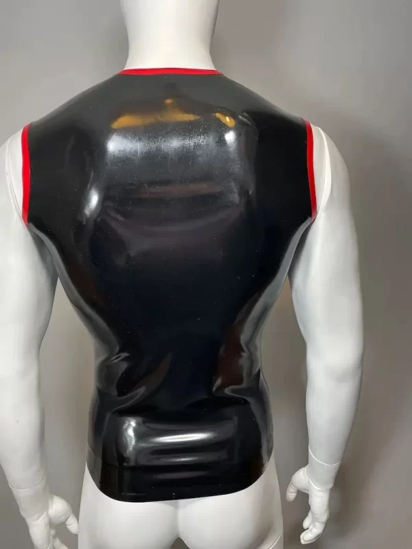 Latex Trimmed Zip Front Sleeveless T-Shirt