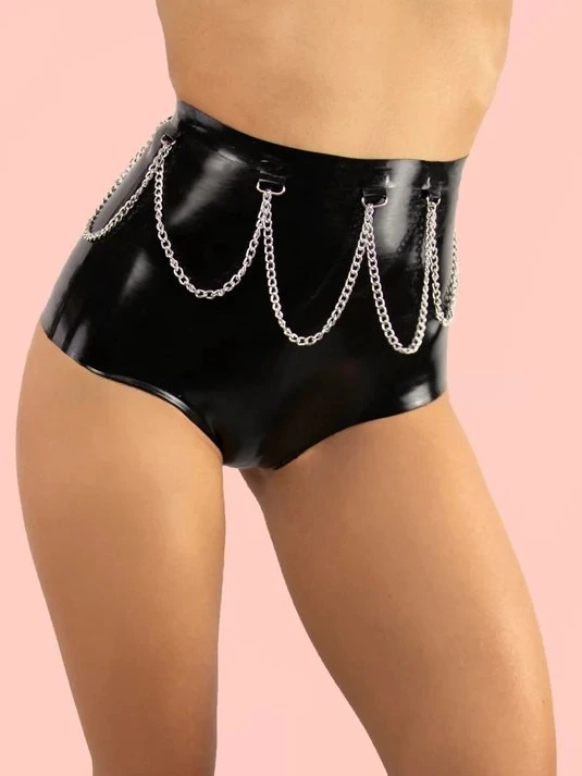 Latex Booty Shorts With Chain Detail Latex Booty Shorts With Chain Detail