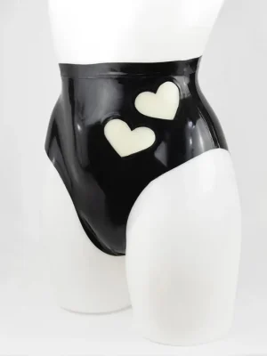 Latex Briefs With Sheer Cut Out Hearts