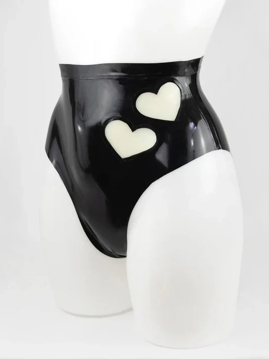 Latex Briefs With Sheer Cut Out Hearts Latex Briefs With Sheer Cut Out Hearts