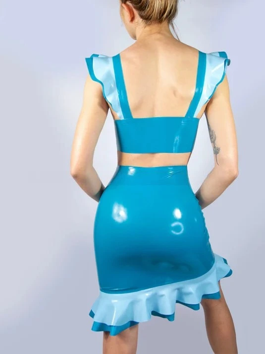 Latex Teal Blue Dress With Double Ruffle Detail Latex Teal Blue Dress With Double Ruffle Detail