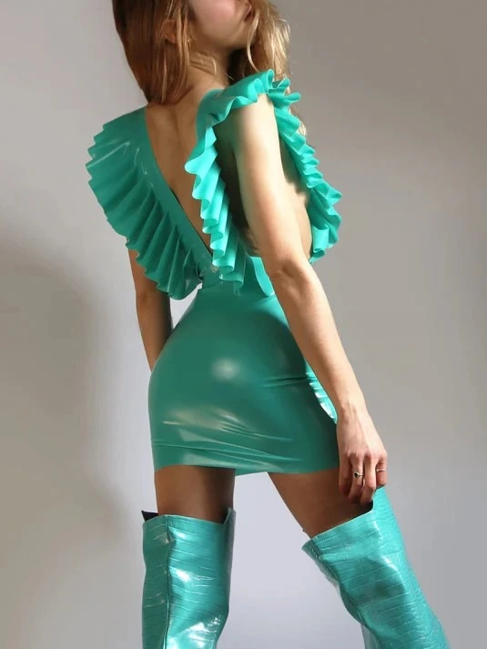 Latex Mini Dress With Pleated Shoulder Detail Latex Mini Dress With Pleated Shoulder Detail