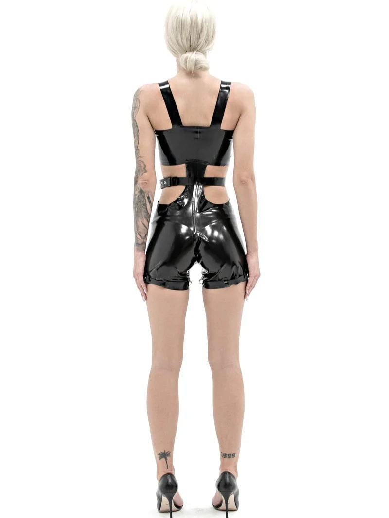 Latex Short Cut Jumpsuit with Belt Latex Short Cut Jumpsuit with Belt