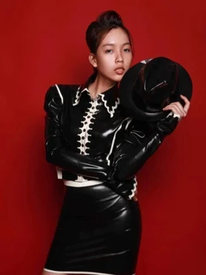 Latex Contrast Gothic-Inspired Long Sleeve Blouse