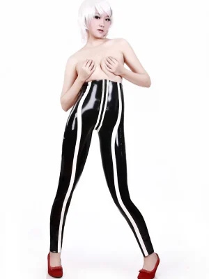 Latex Color-Block Stripe High-Waisted Leggings