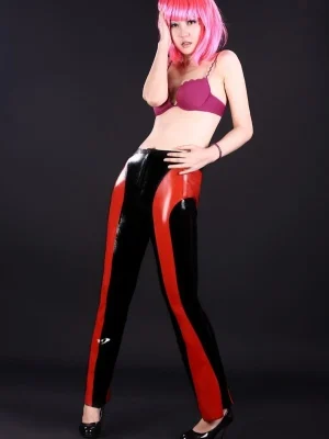 Latex Black & Red Contrast Panel Slim Fit Trousers Latex Black & Red Contrast Panel Slim Fit Trousers